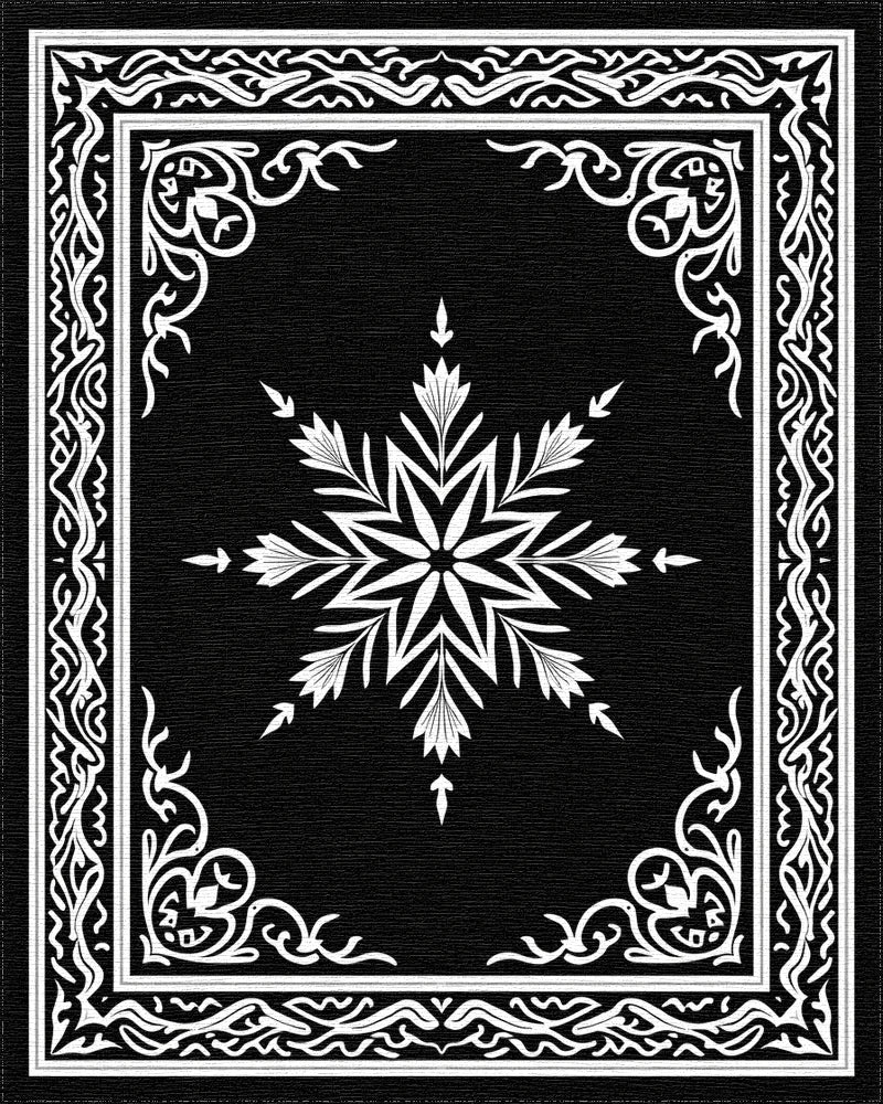 Ornate Snowflake Star Border Design Rug - Cutout View