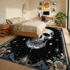 Ornate Starry Skull Floral Rug - Bedroom View