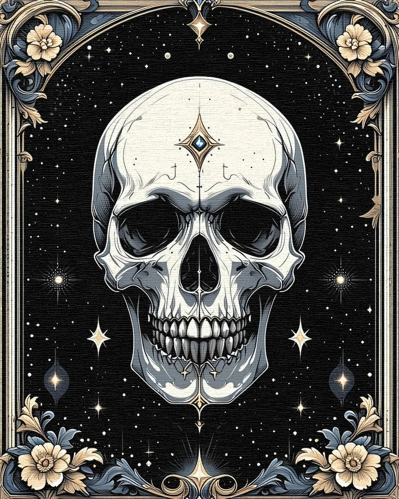 Ornate Starry Skull Floral Rug - Cutout View
