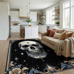 Ornate Starry Skull Floral Rug - Living Room View