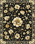 Ornate White Floral Black Gold Rug - Cutout View