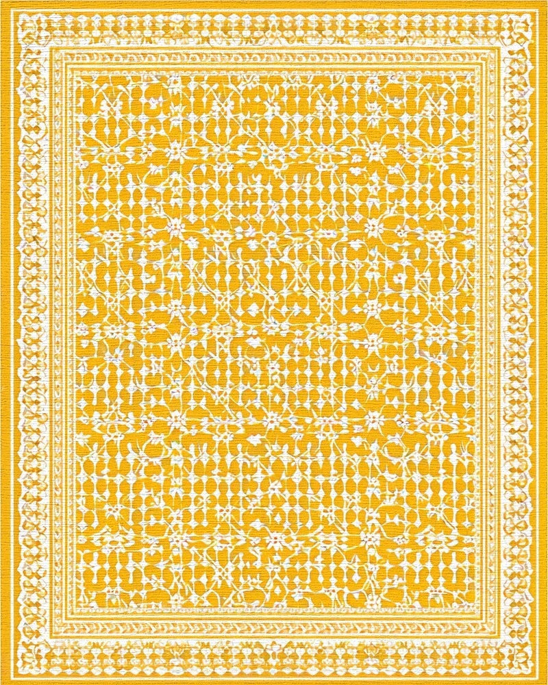 Ornate White Floral Golden Rug - Cutout View
