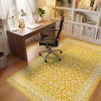 Ornate White Floral Golden Rug - Office View