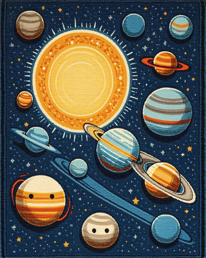 Outer Space Planets Celestial Bodies Rug - Cutout View