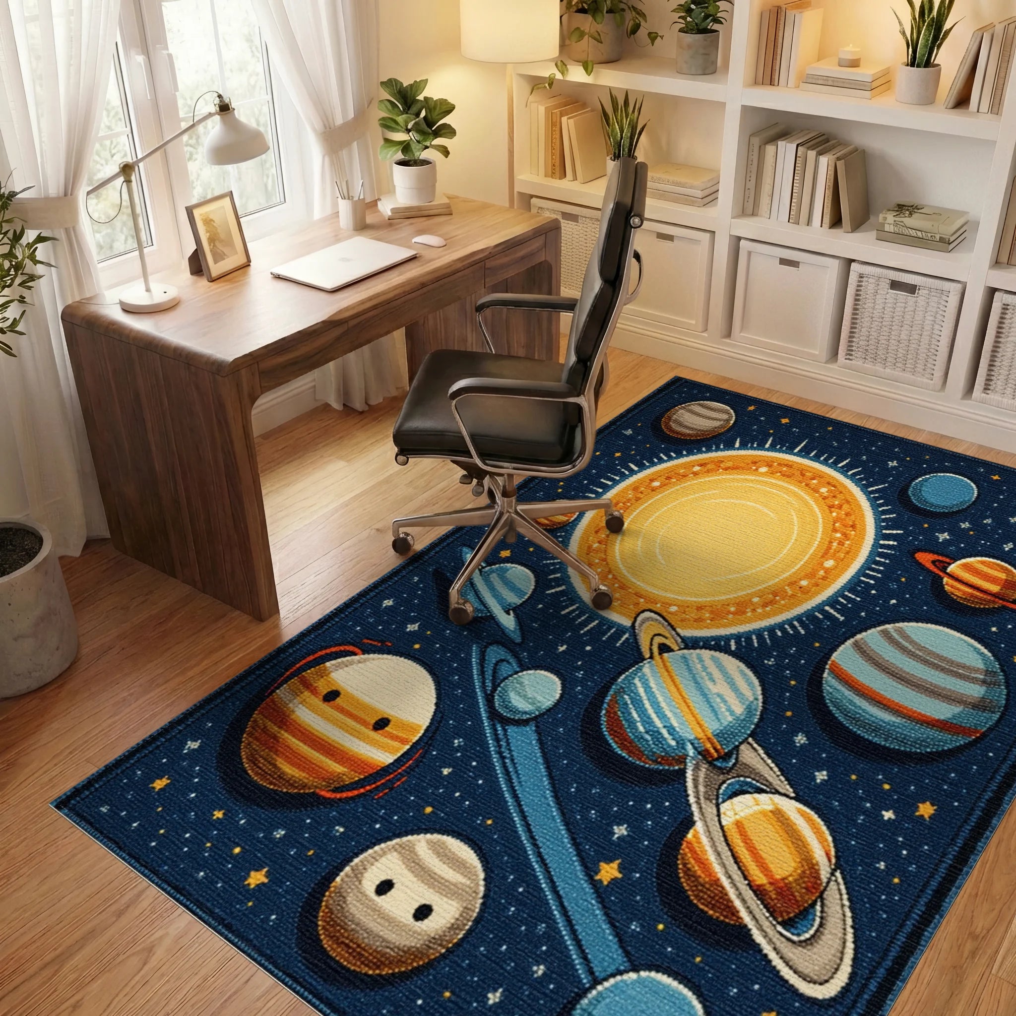 Outer Space Planets Celestial Bodies Rug - Office View