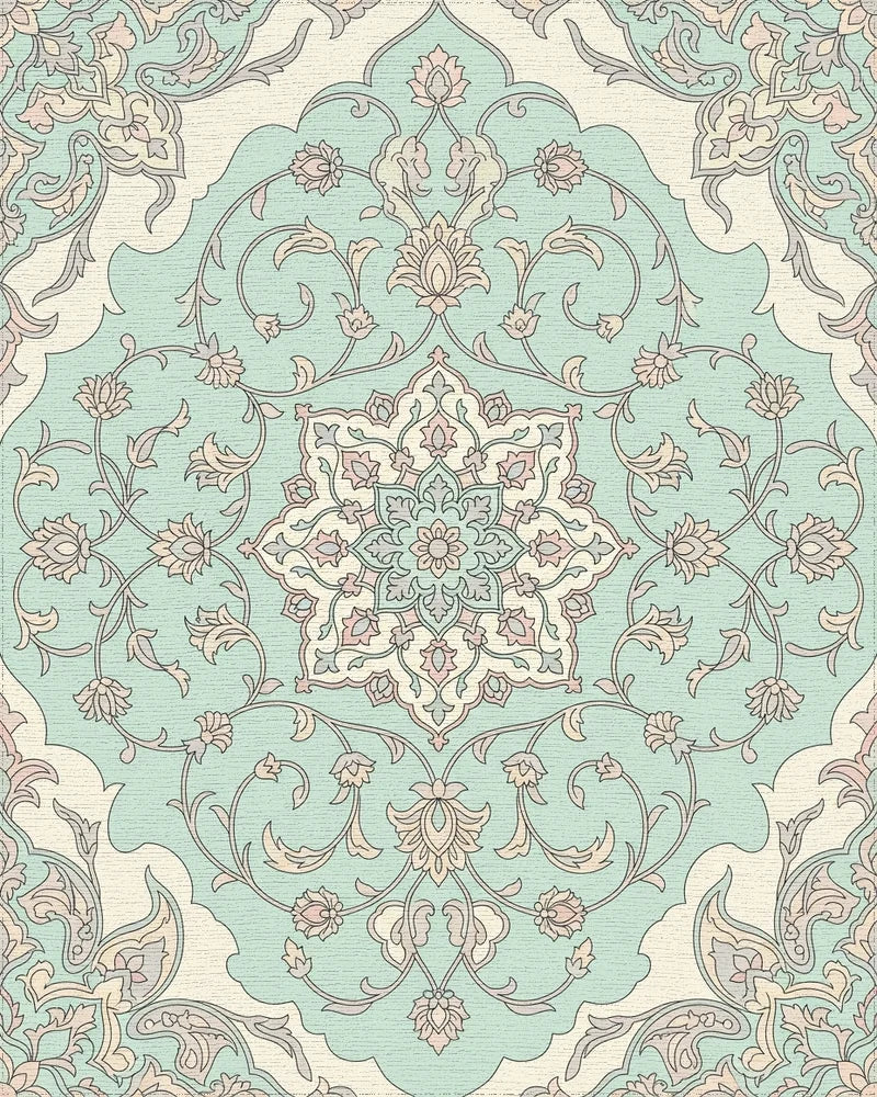 Pale Blue Floral Medallion Arabesque Rug - Cutout View