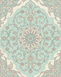 Pale Blue Floral Medallion Arabesque Rug - Cutout View