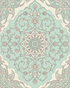 Pale Blue Floral Medallion Arabesque Rug - Cutout View