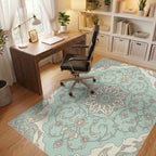 Pale Blue Floral Medallion Arabesque Rug Office View