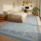 Pale Blue Floral Medallion Rug - Bedroom View