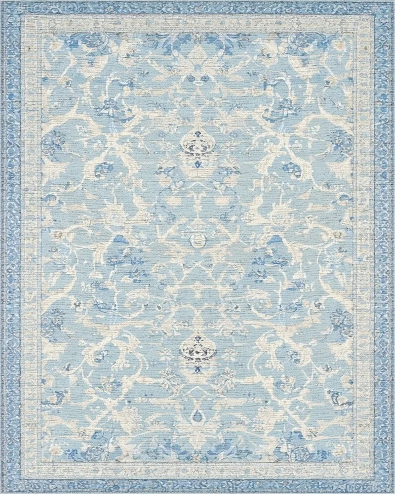 Pale Blue Floral Medallion Rug - Cutout View