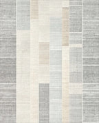 Pale Blue Tan Gray Rectangular Blocks Rug - Cutout View