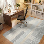 Pale Blue Tan Gray Rectangular Blocks Rug - Office View