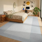 Pale Blue Textured Striped Fabric Rug - Bedroom View