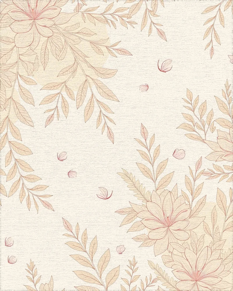 Pale Cream Floral Branch Illustration Rug - Cutout View