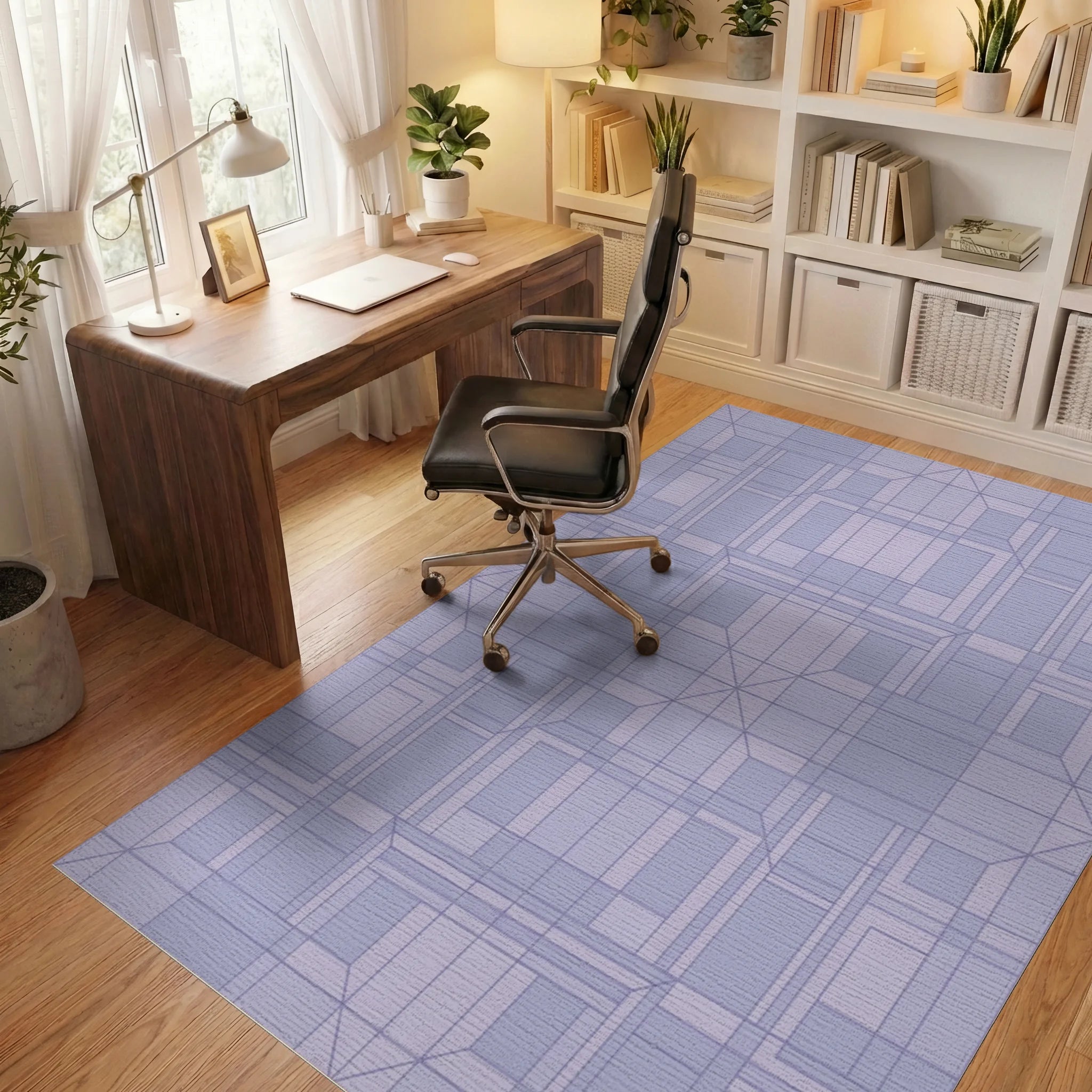 Pale Lavender Geometric Architectural Rug Office View