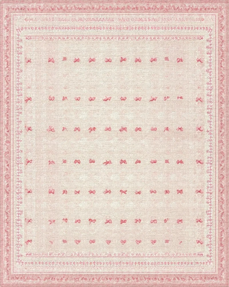 Pale Pink Bow Motif Stripe Rug - Cutout View