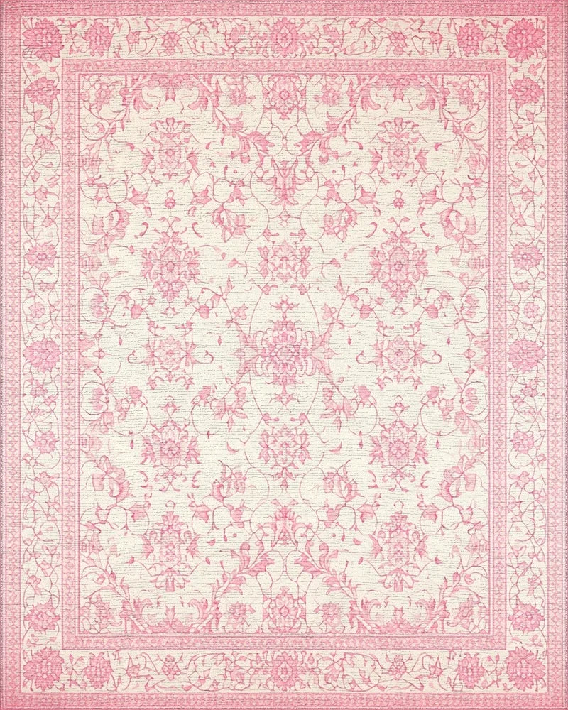 Pale Pink Floral Arabesque Damask Rug - Cutout View