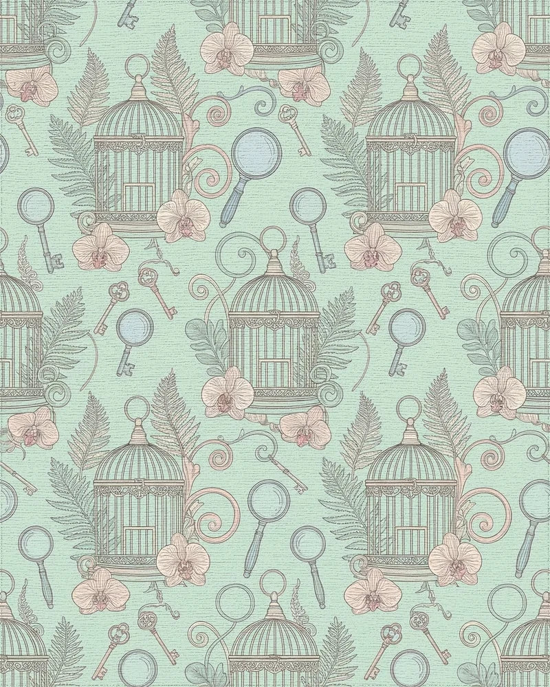 Pastel Birdcage Orchid Keys Magnifying Glass Rug - Cutout View