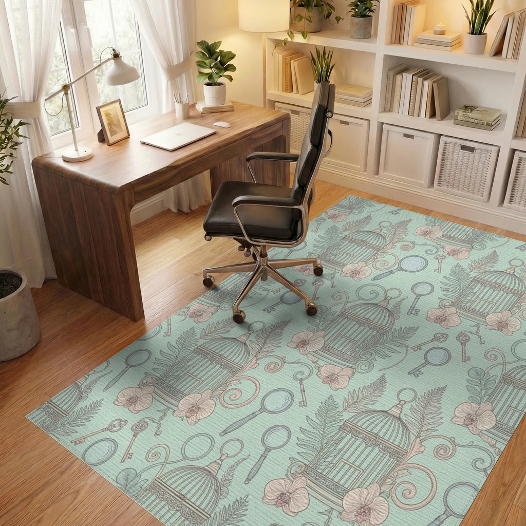 Pastel Birdcage Orchid Keys Magnifying Glass Rug Office View