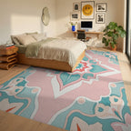 Pastel Floral Medallion Pattern Rug Bedroom View