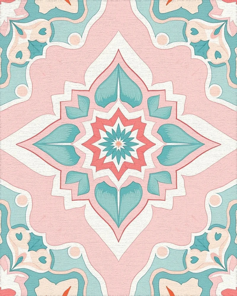 Pastel Floral Medallion Pattern Rug - Cutout View