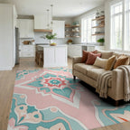 Pastel Floral Medallion Pattern Rug Living Room View