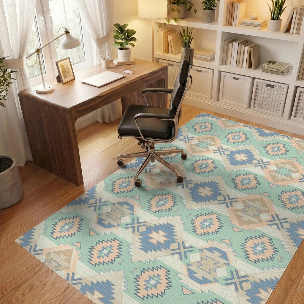 Pastel Geo Diamond Southwestern Blanket Rug Office View
