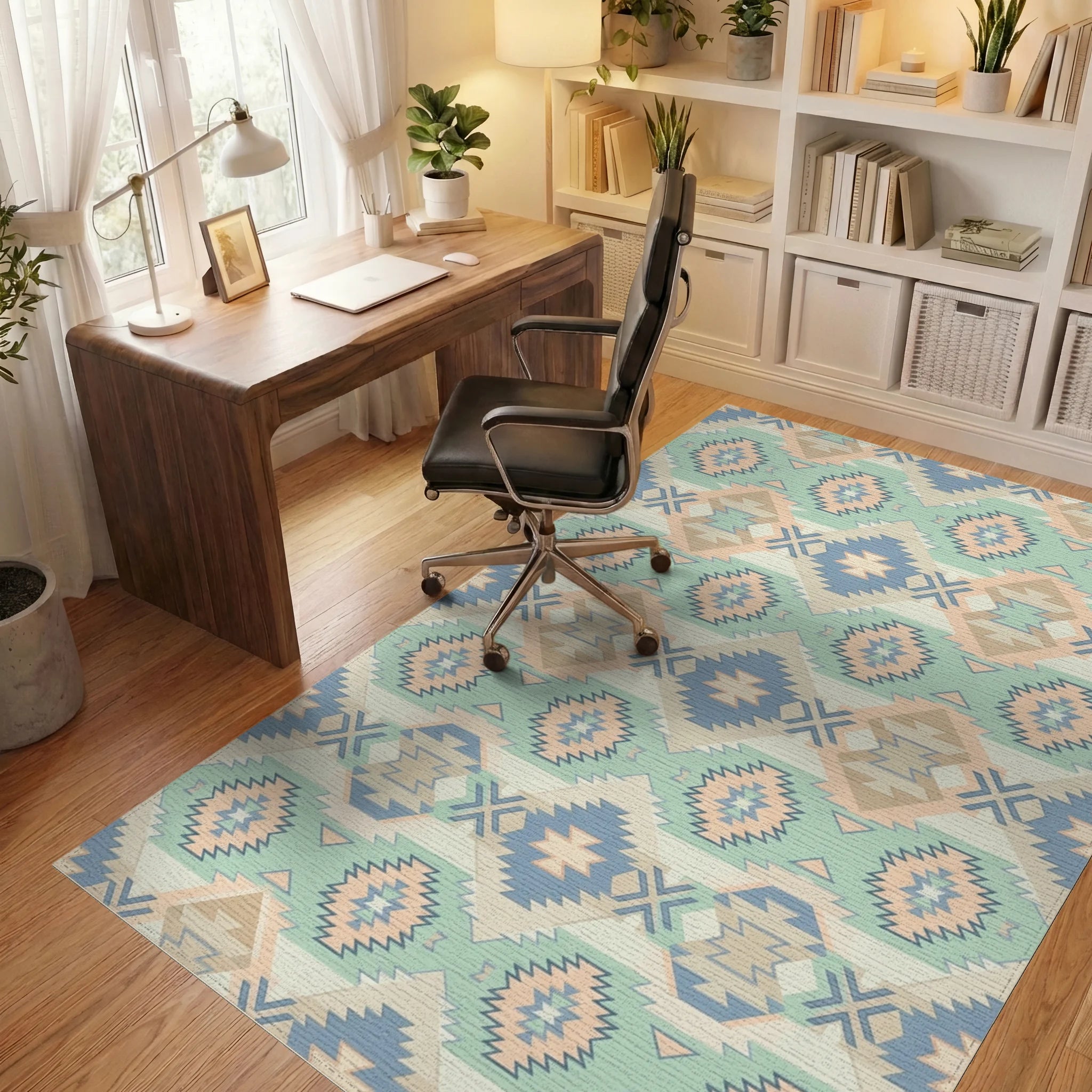 Pastel Geo Diamond Southwestern Blanket Rug Office View