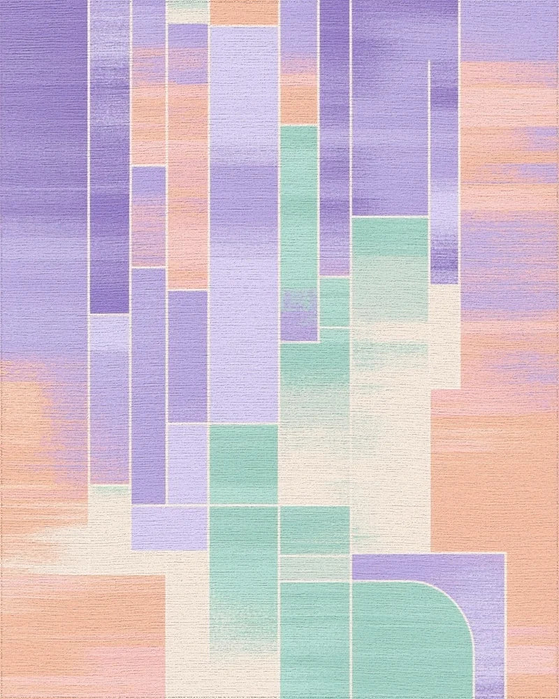 Pastel Geometric Abstract Blocks Rug - Cutout View
