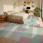 Pastel Geometric Interlocking Block Rug Bedroom View