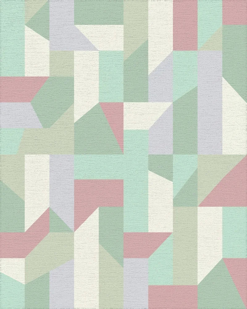Pastel Geometric Interlocking Block Rug - Cutout View