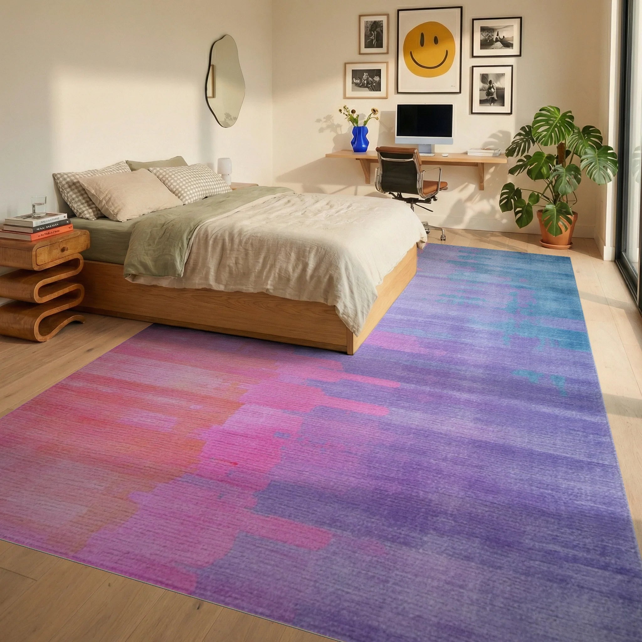 Pastel Gradient Brushstroke Rug - Bedroom View