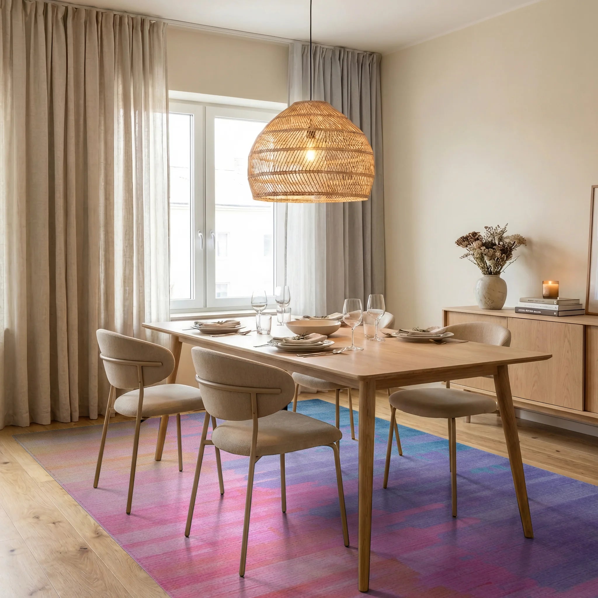 Pastel Gradient Brushstroke Rug - Dining Room View