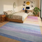 Pastel Ombre Striped Design Rug - Bedroom View
