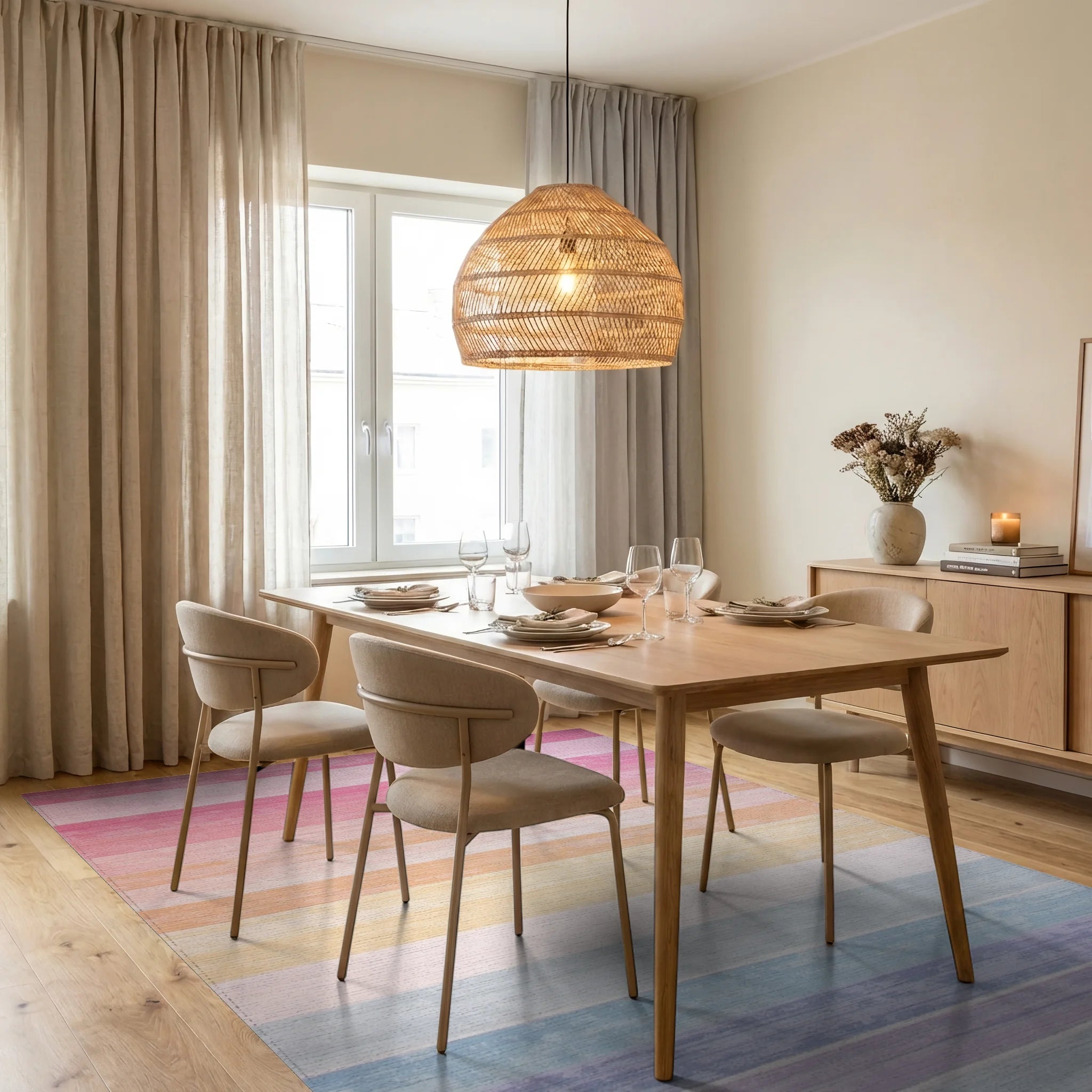 Pastel Ombre Striped Design Rug - Dining Room View