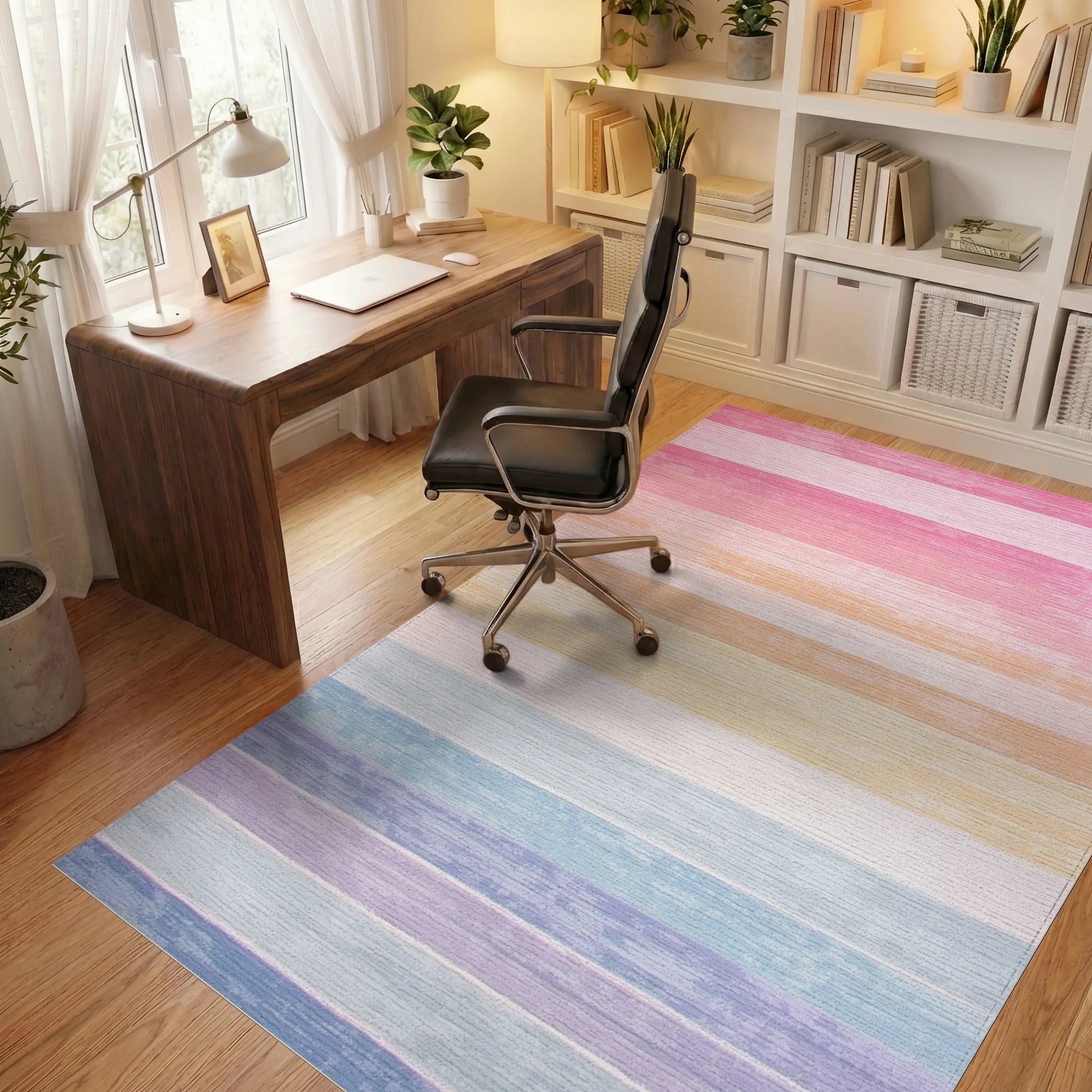 Pastel Ombre Striped Design Rug - Office View