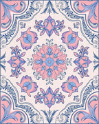 Pastel Pink Blue Floral Mandala Textile Rug - Cutout View