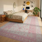 Pastel Pink Botanical Garden Accent Rug - Bedroom View