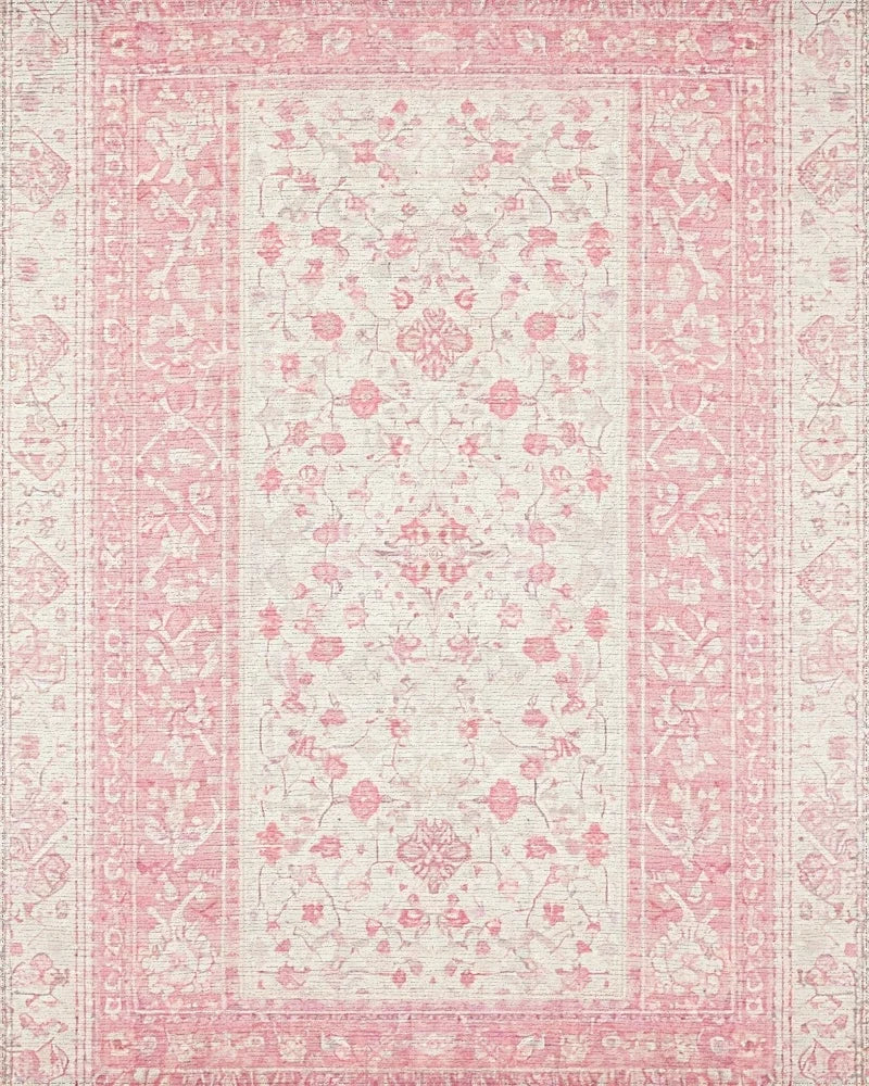 Pastel Pink Botanical Garden Accent Rug - Cutout View