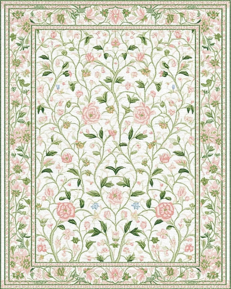 Pastel Pink Floral Garden Vine Rug - Cutout View