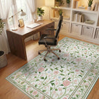 Pastel Pink Floral Garden Vine Rug - Office View