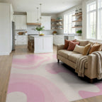 Pastel Pink Swirl Gradient Layered Rug - Living Room View