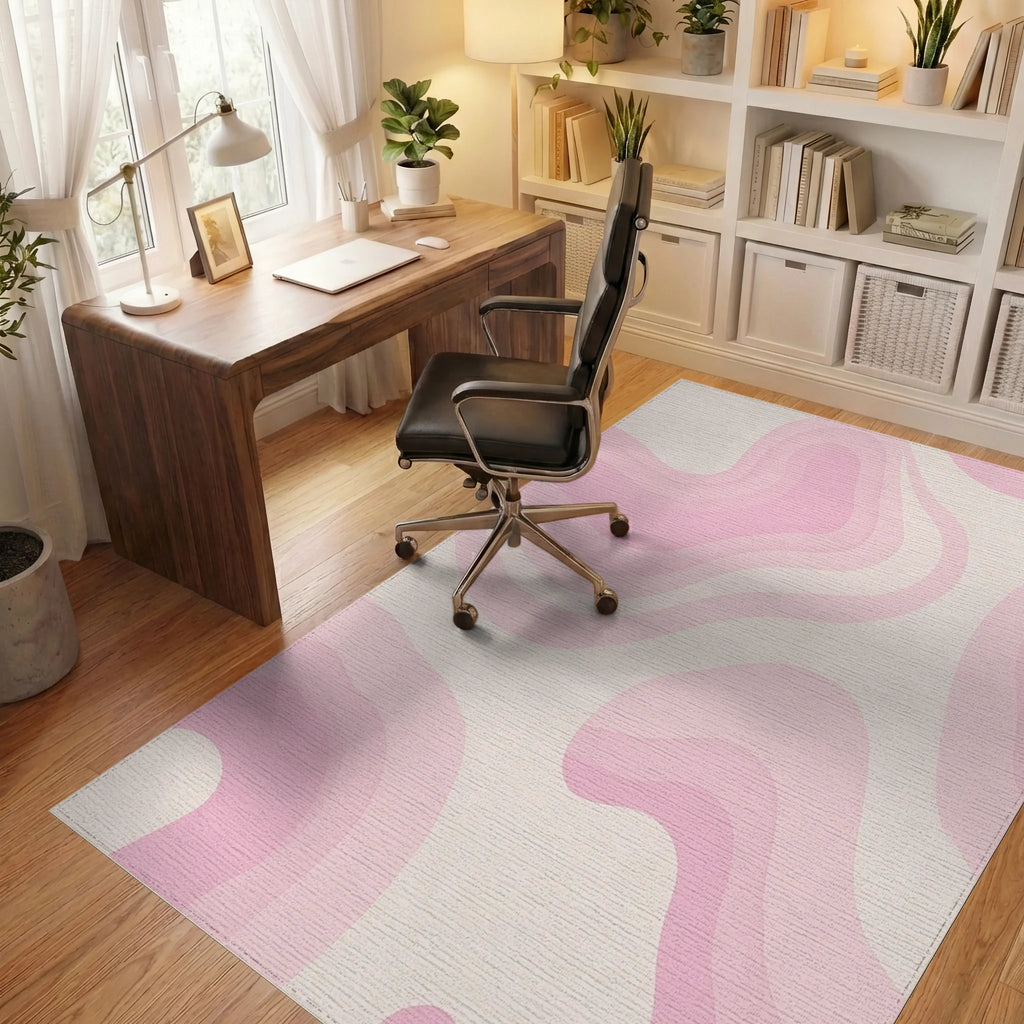 Pastel Pink Swirl Gradient Layered Rug - Office View