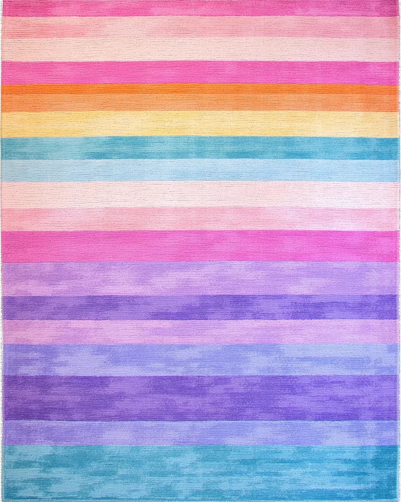 Pastel Rainbow Striped Watercolor Rug - Cutout View