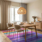 Pastel Rainbow Striped Watercolor Rug - Dining Room View