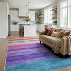Pastel Rainbow Striped Watercolor Rug - Living Room View