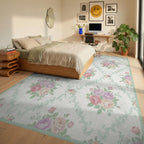 Pastel Rose Bouquet Vintage Floral Rug Bedroom View