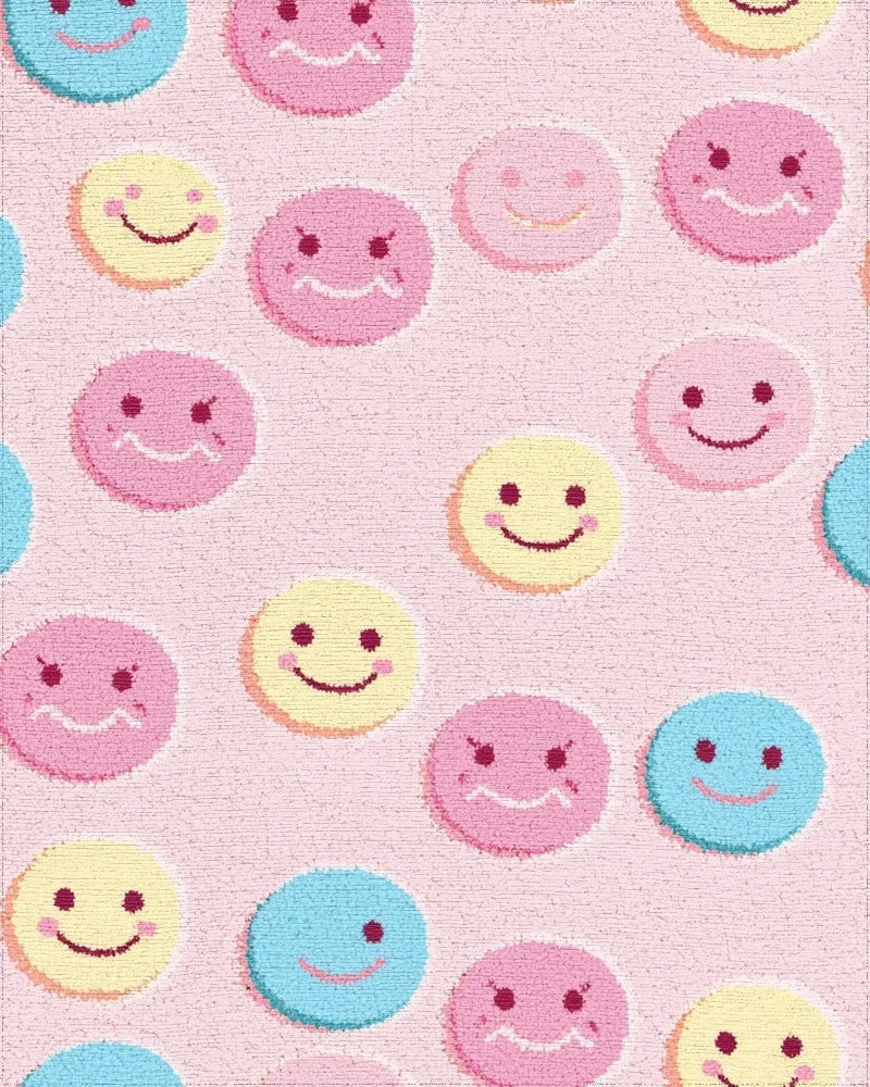 Pastel Smiley Faces All Over Rug - Cutout View
