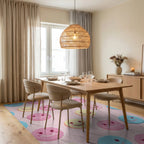 Pastel Smiley Faces All Over Rug - Dining Room View
